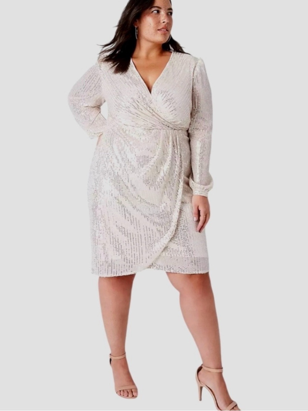 Lane Bryant Champagne Sequin Wrap Midi Dress